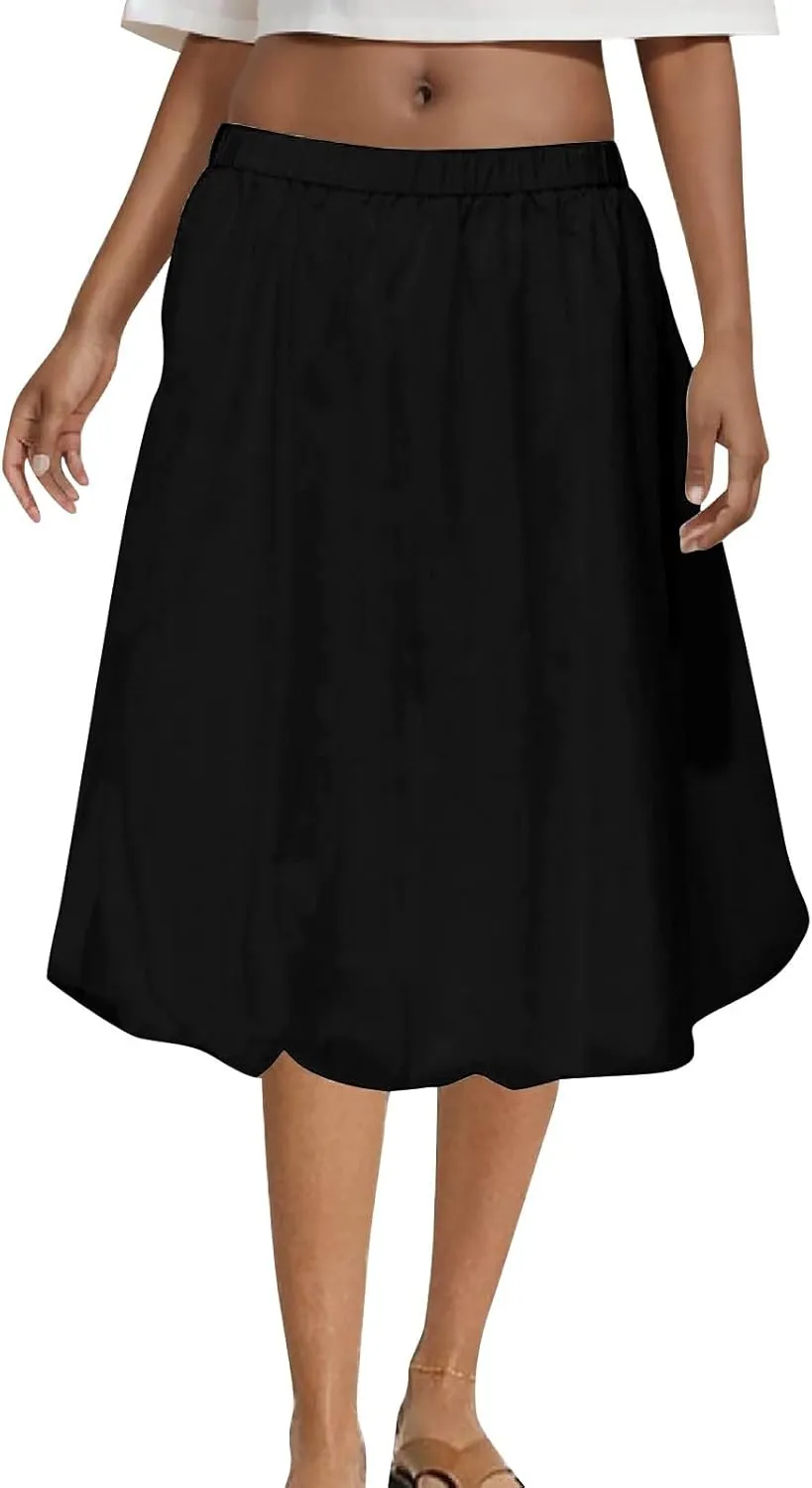 Womens Skirts Midi Length Solid Color Classic Skirt Casual Flowy Pure Boho Beach Flared Hem Skirt 2025 Fashion