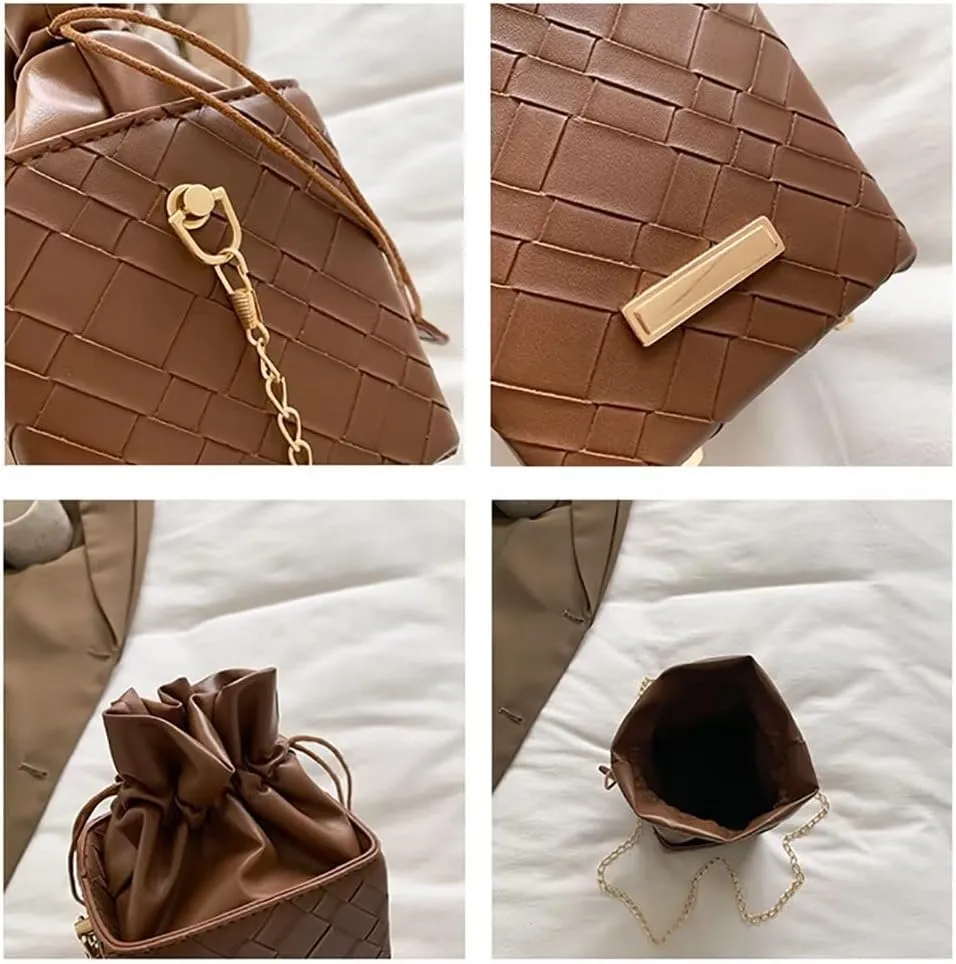 Womens Small Bucket Bag Stylish Drawstring Purse Cute Shoulder Bag Designer Leather Crossbody Purse Vintage Hobo Bag