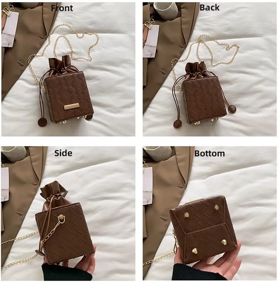 Womens Small Bucket Bag Stylish Drawstring Purse Cute Shoulder Bag Designer Leather Crossbody Purse Vintage Hobo Bag
