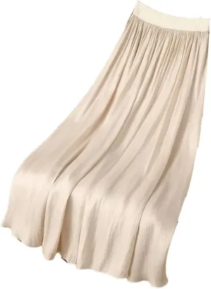 Women's Spring and Summer Solid Color High Waist Elastic Gauze Pleated A-Line Appear Thin Casual Skirt