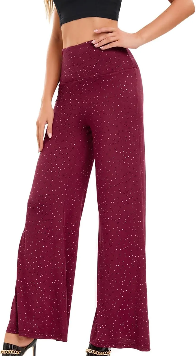Women's Stretchy Wide Leg Yoga Pants Casual Comfy High Waist Palazzo Lounge Pants Loose Dance Trousers Comfy Slacks