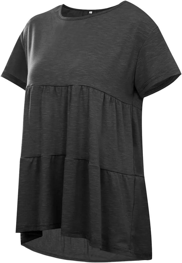 Women's Summer Short Sleeve Loose T Shirt High Low Hem Babydoll Peplum Tops