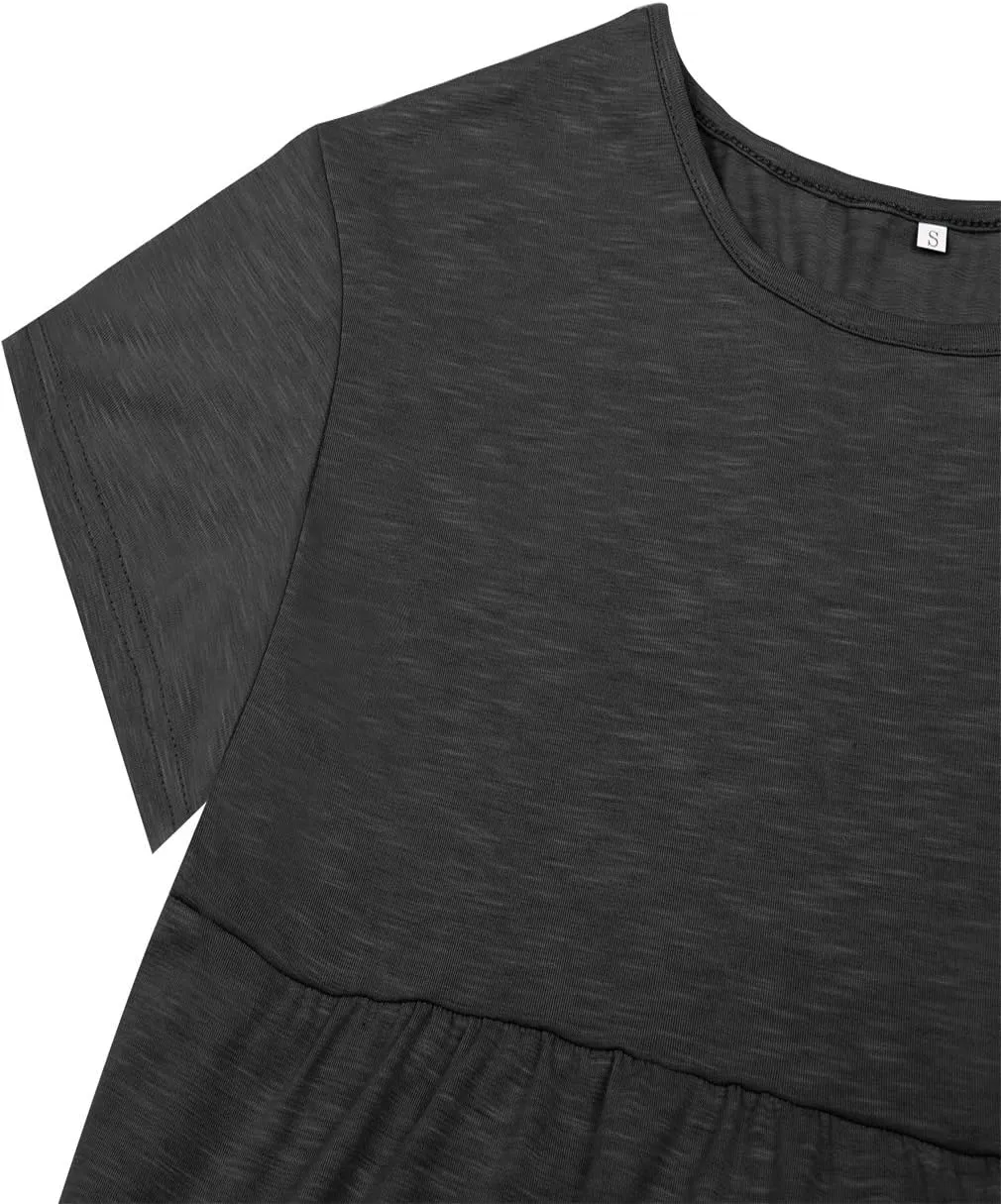 Women's Summer Short Sleeve Loose T Shirt High Low Hem Babydoll Peplum Tops