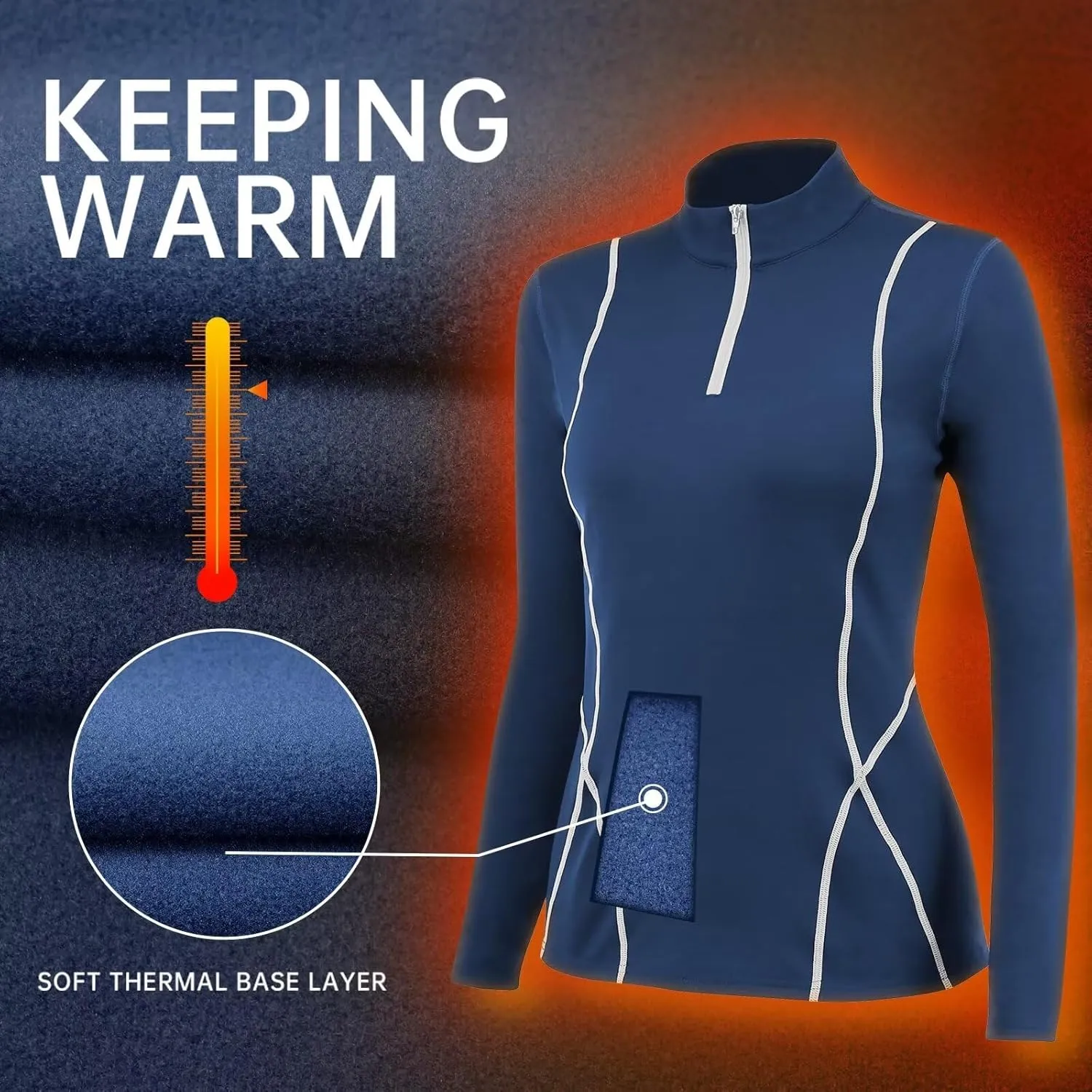 Women's Thermal Long Sleeve Sweat Shirts 1/4 Zip Running Pullover Quick Dry Jogging Outfits Base Layer for Women