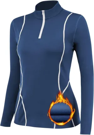 Women's Thermal Long Sleeve Sweat Shirts 1/4 Zip Running Pullover Quick Dry Jogging Outfits Base Layer for Women