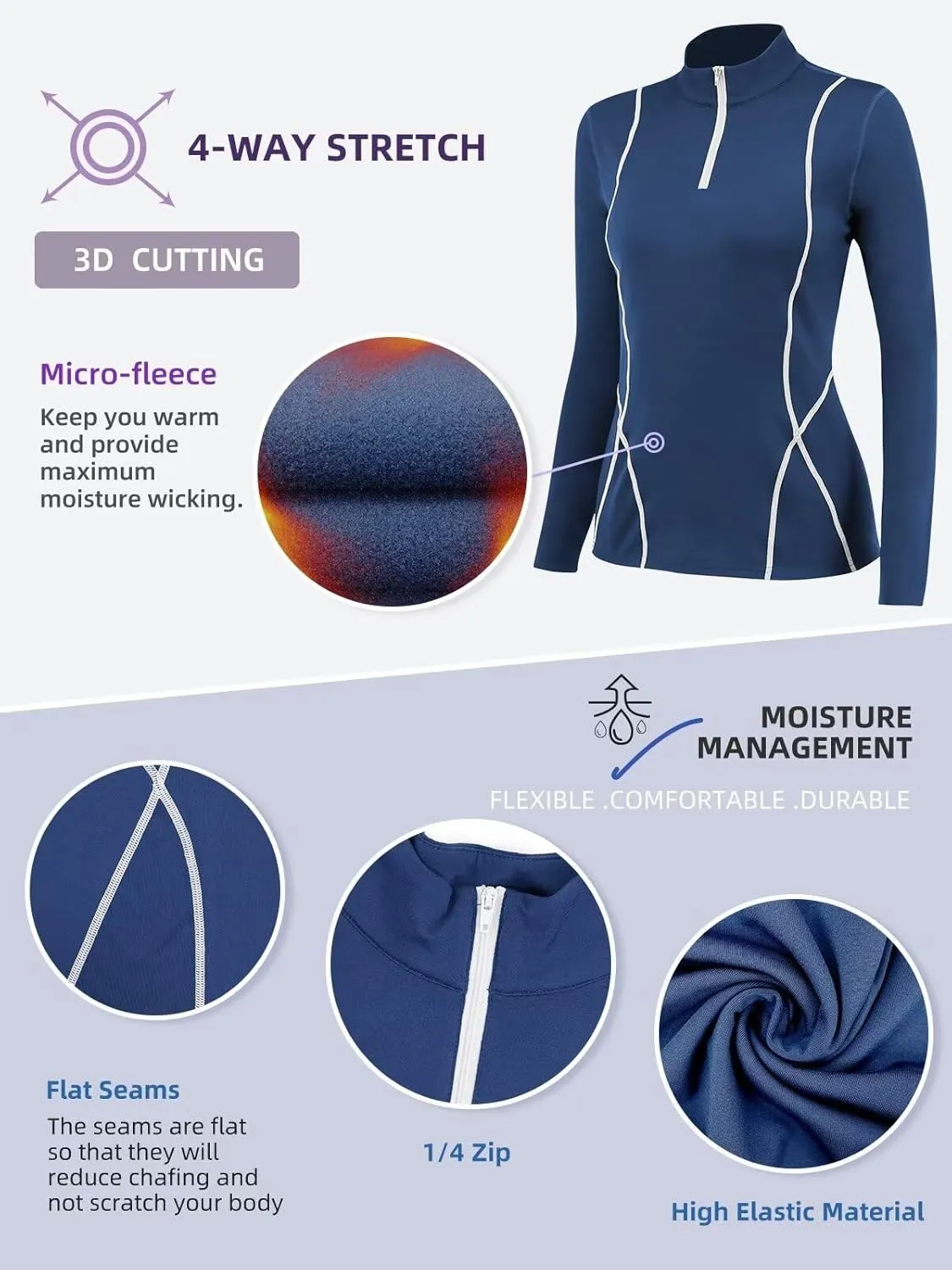Women's Thermal Long Sleeve Sweat Shirts 1/4 Zip Running Pullover Quick Dry Jogging Outfits Base Layer for Women
