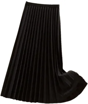 Women's Vintage Satin Midi Skirt High Waist Pleated A-Line Design with Wide Elastic Waistband Summer Solid Color Long Skirt