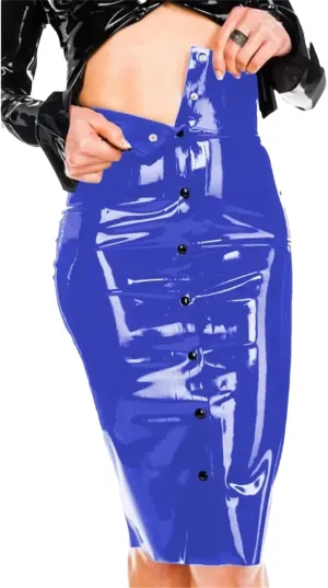 Womens Wetlook PVC Pencil Skirt Plus Size Button Midi Office Winter Business