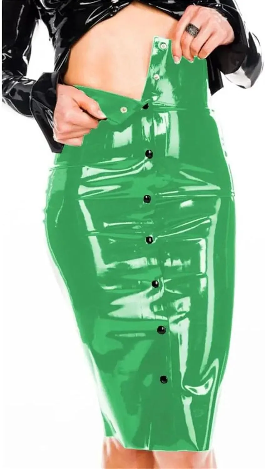 Womens Wetlook PVC Pencil Skirt Plus Size Button Midi Office Winter Business