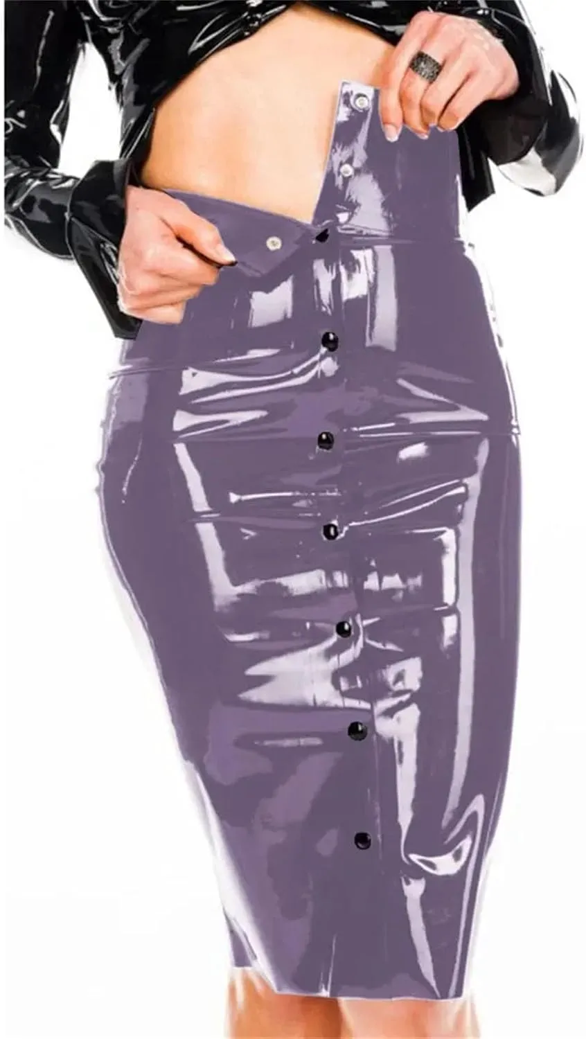 Womens Wetlook PVC Pencil Skirt Plus Size Button Midi Office Winter Business
