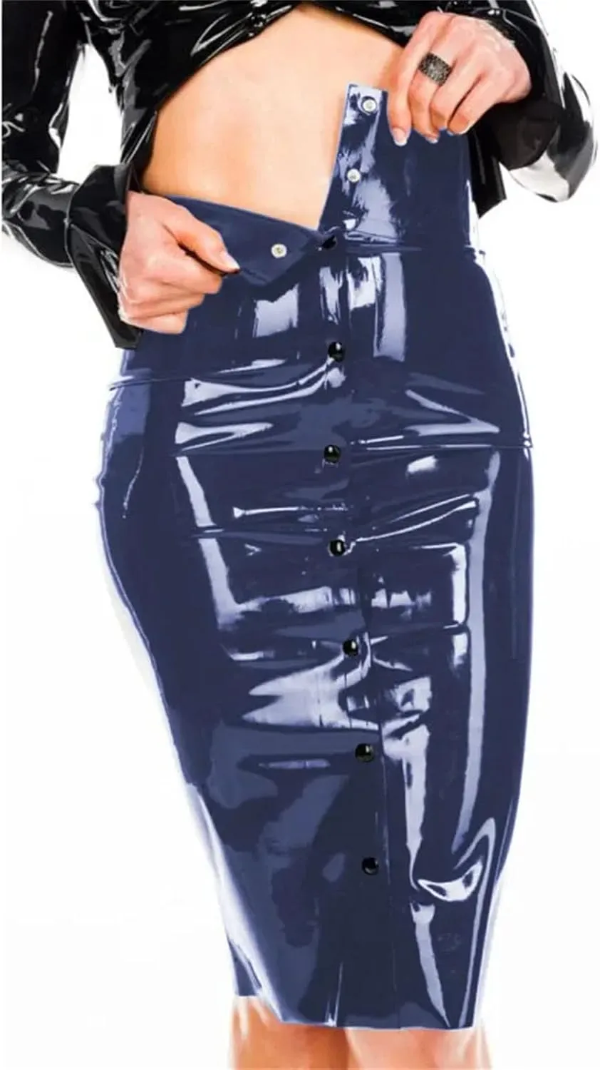 Womens Wetlook PVC Pencil Skirt Plus Size Button Midi Office Winter Business