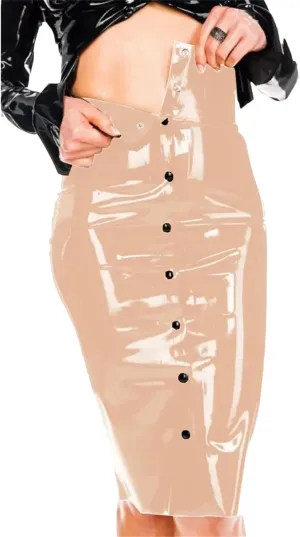 Womens Wetlook PVC Pencil Skirt Plus Size Button Midi Office Winter Business