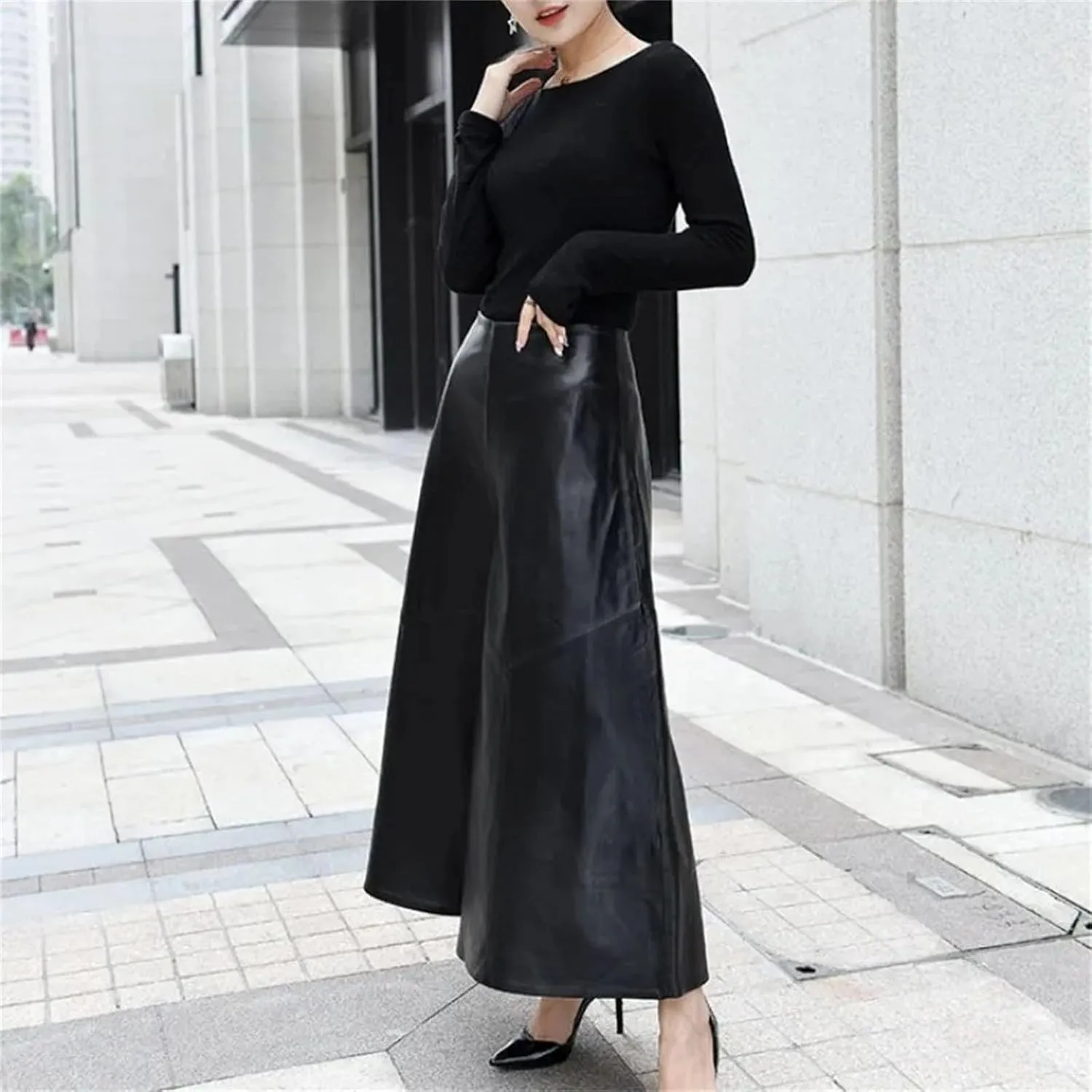 Womens Wide Leg Leather Shorts Genuine High Waist Spring Casual Loose Fit
