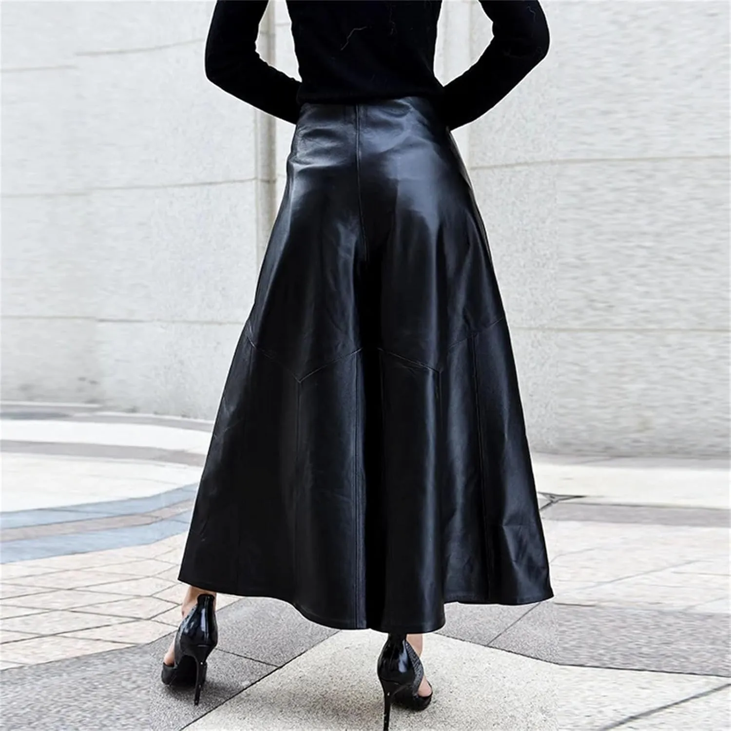 Womens Wide Leg Leather Shorts Genuine High Waist Spring Casual Loose Fit