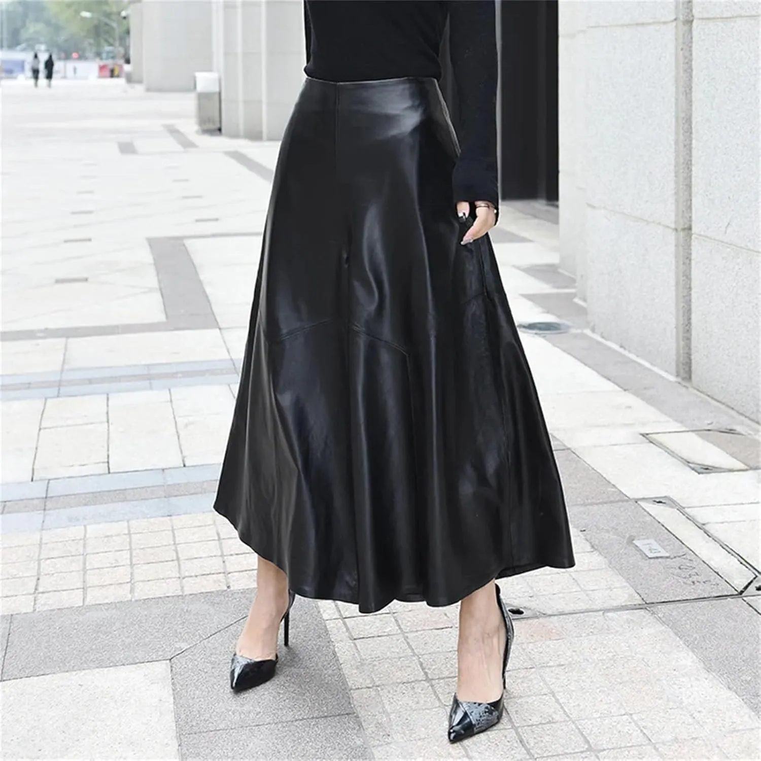 Womens Wide Leg Leather Shorts Genuine High Waist Spring Casual Loose Fit
