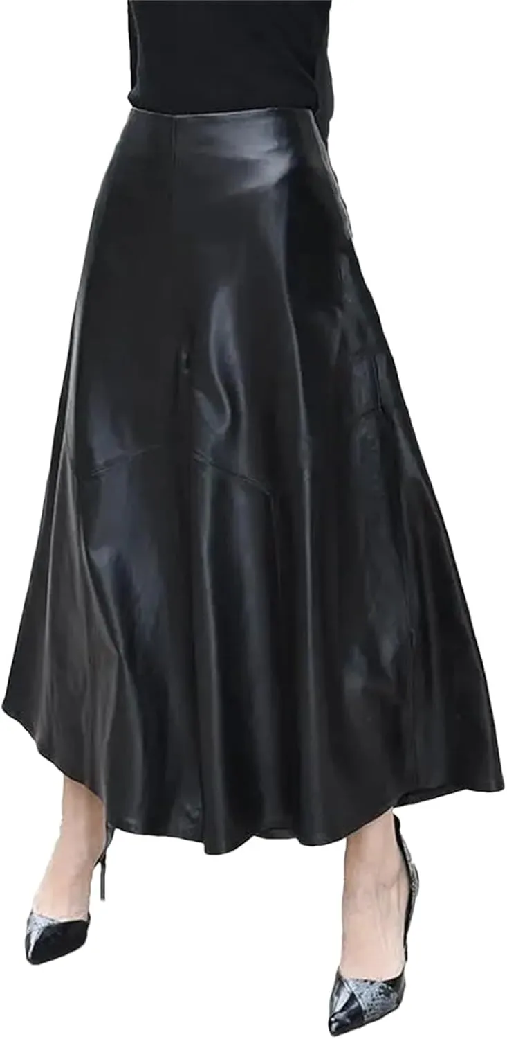 Womens Wide Leg Leather Shorts Genuine High Waist Spring Casual Loose Fit