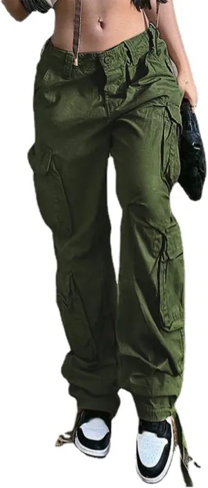 Women's Y2K High Rise Baggy Straight Leg Cargo Pants Streetwear Casual Boyfriend Trousers with Pockets