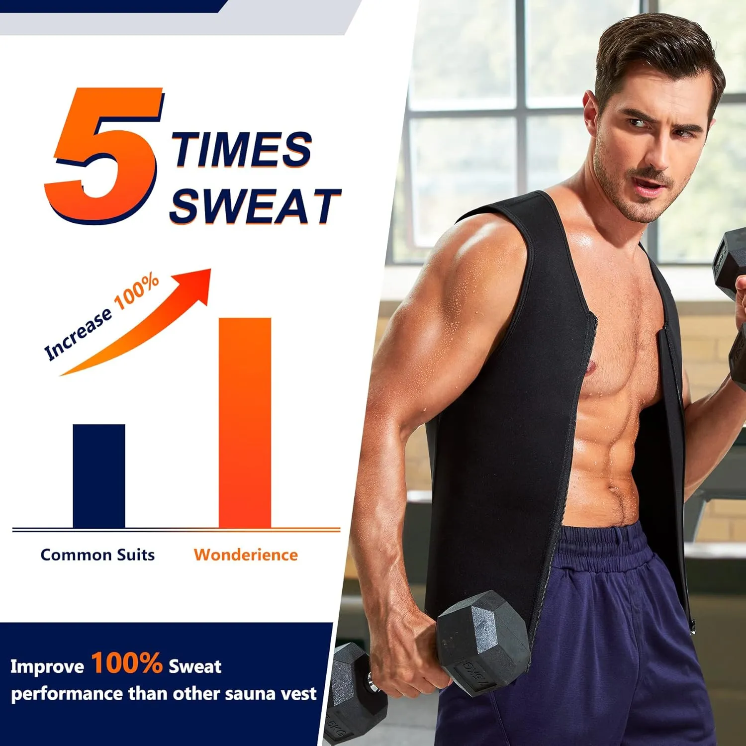 Wonderience Men Waist Trainer Vest Hot Neoprene Sauna Suit Corset Body Shaper Zipper Tank Top Workout Shirt