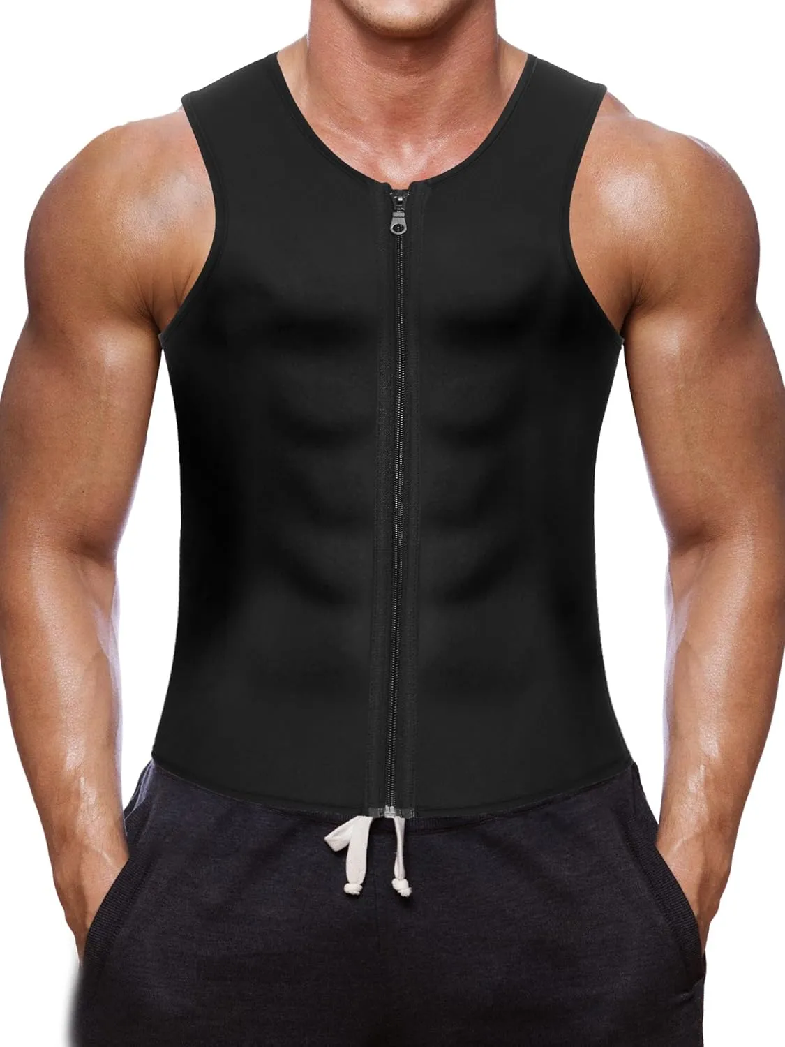 Wonderience Men Waist Trainer Vest Hot Neoprene Sauna Suit Corset Body Shaper Zipper Tank Top Workout Shirt