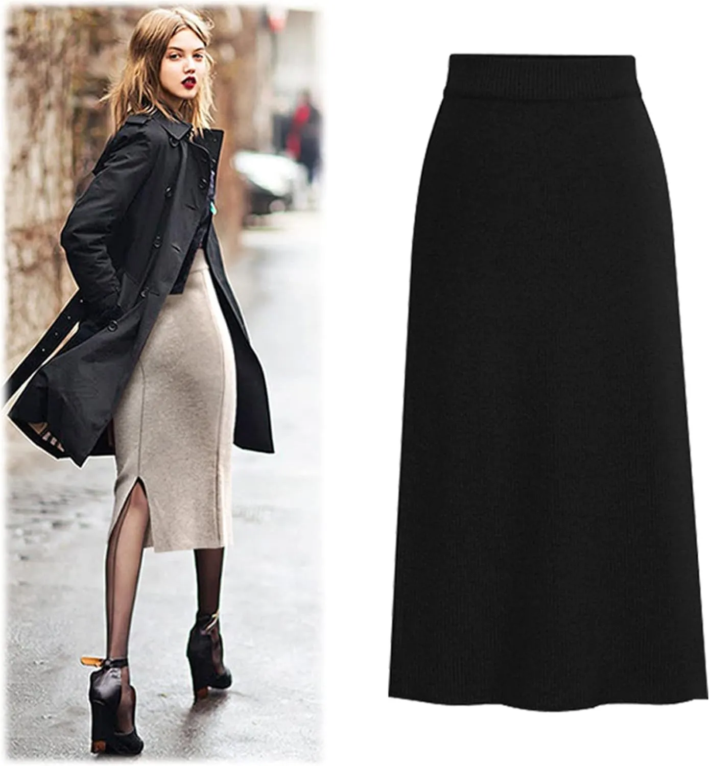 Woolen Waist Skirt Sexy Mid-Calf Elegant Solid Women's Split Knitted High Skirt Skirt Fashion Skirts for Women