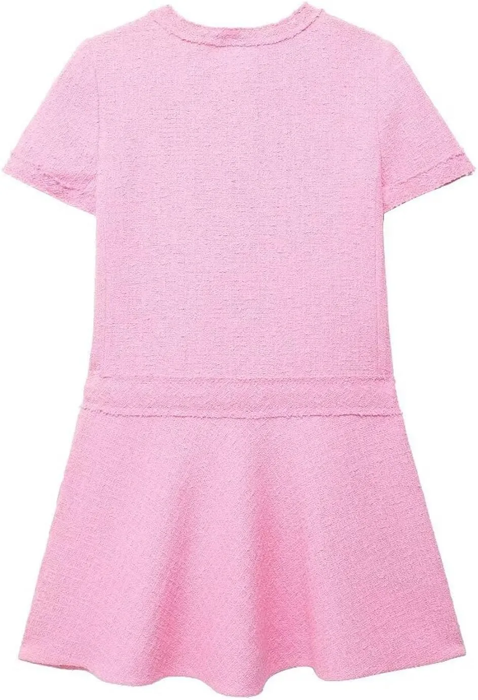 Xaspee Women's Short Sleeve Tweed Dress Crewneck Button Down Elegant Casual Textured Mini Dress with Pockets