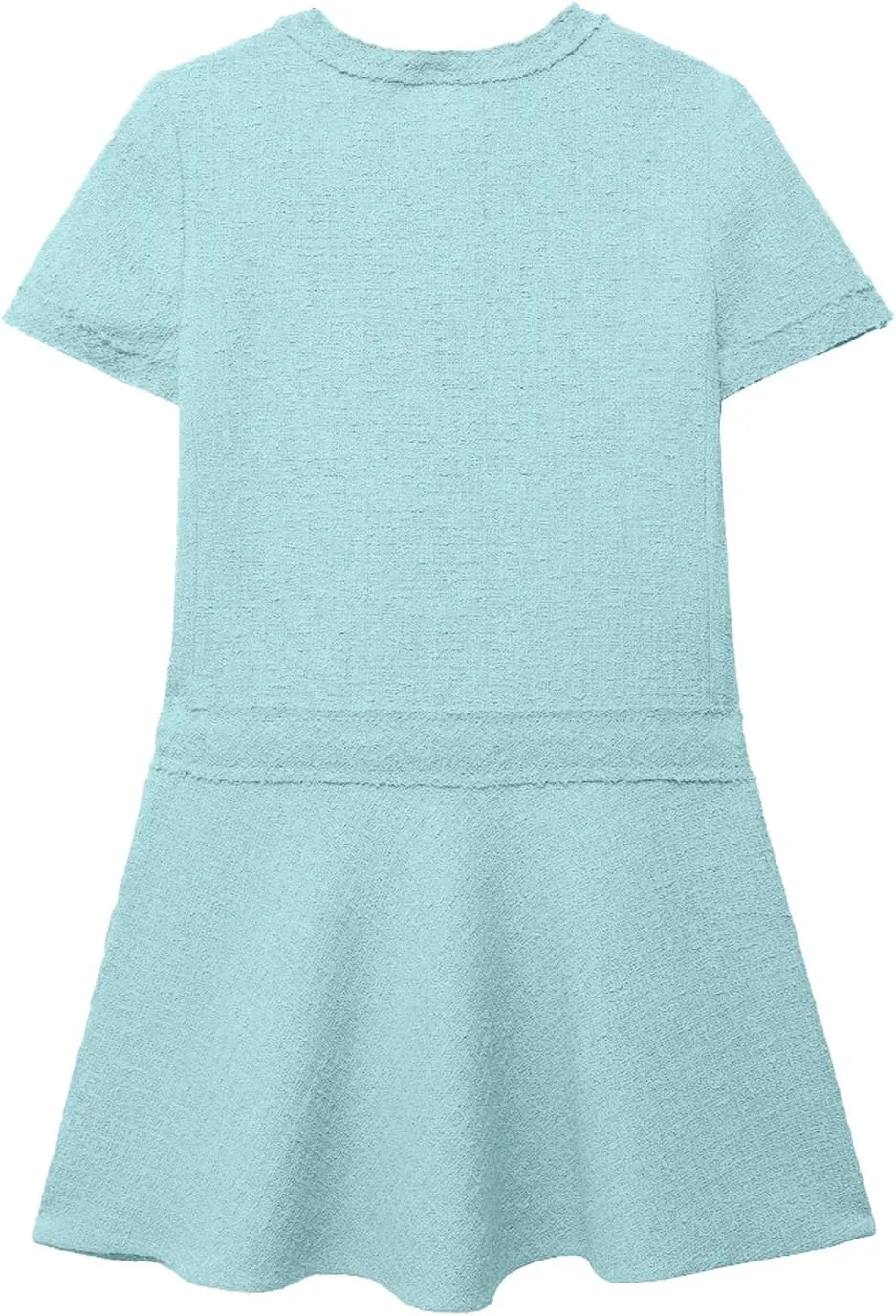 Xaspee Women's Short Sleeve Tweed Dress Crewneck Button Down Elegant Casual Textured Mini Dress with Pockets