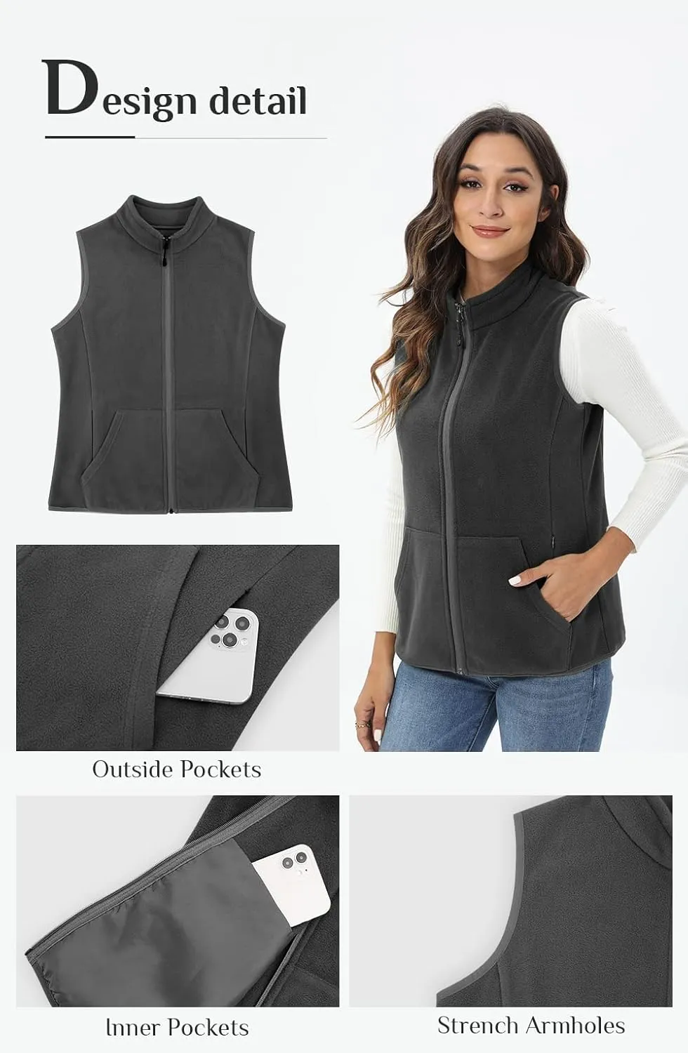 Xeoxarel Women's Fleece Vest with 6 Pockets (XS-2XL)