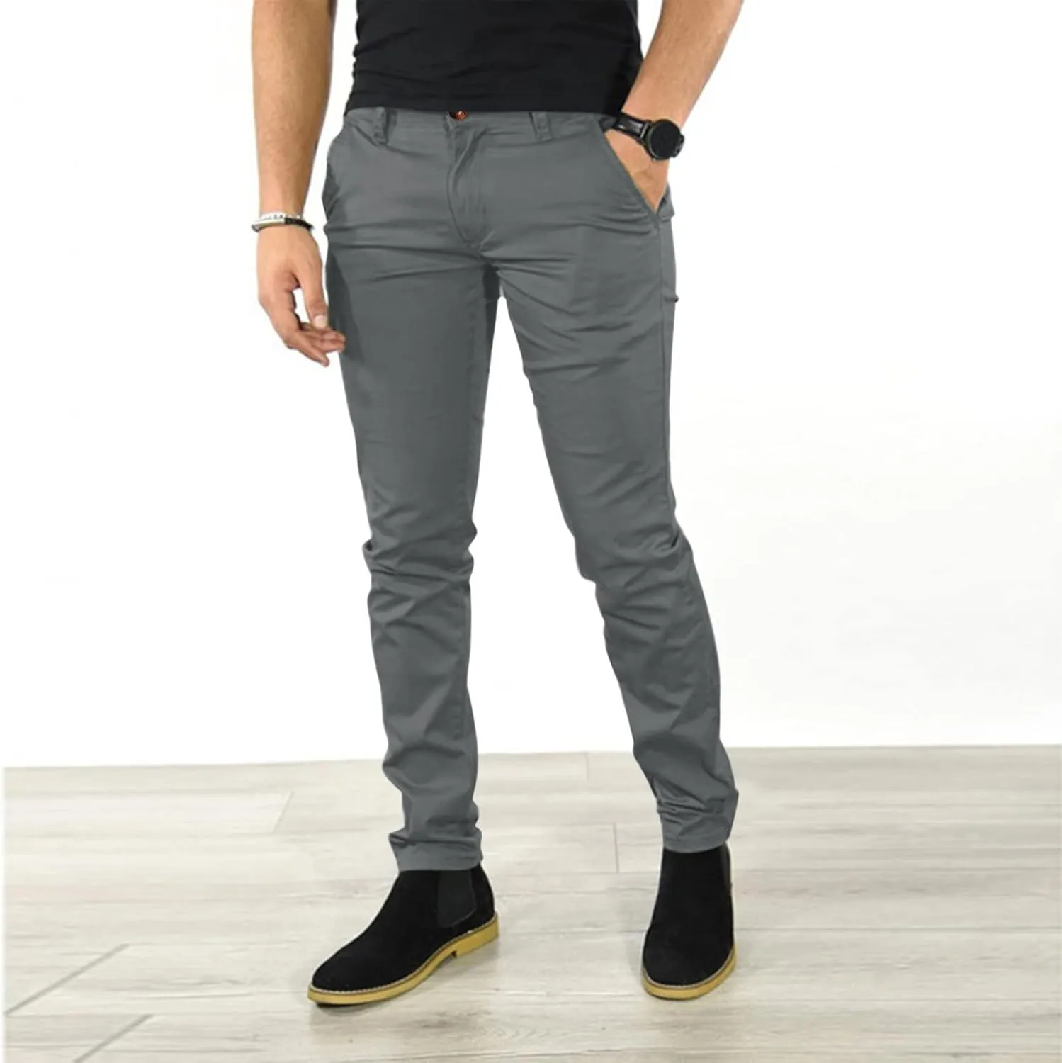 XUETON Men's Casual Office Work Suit Pants Formal Dress Trousers Stretch Flat-Front Chino Golf Pants Slim Fit Tapered Pants