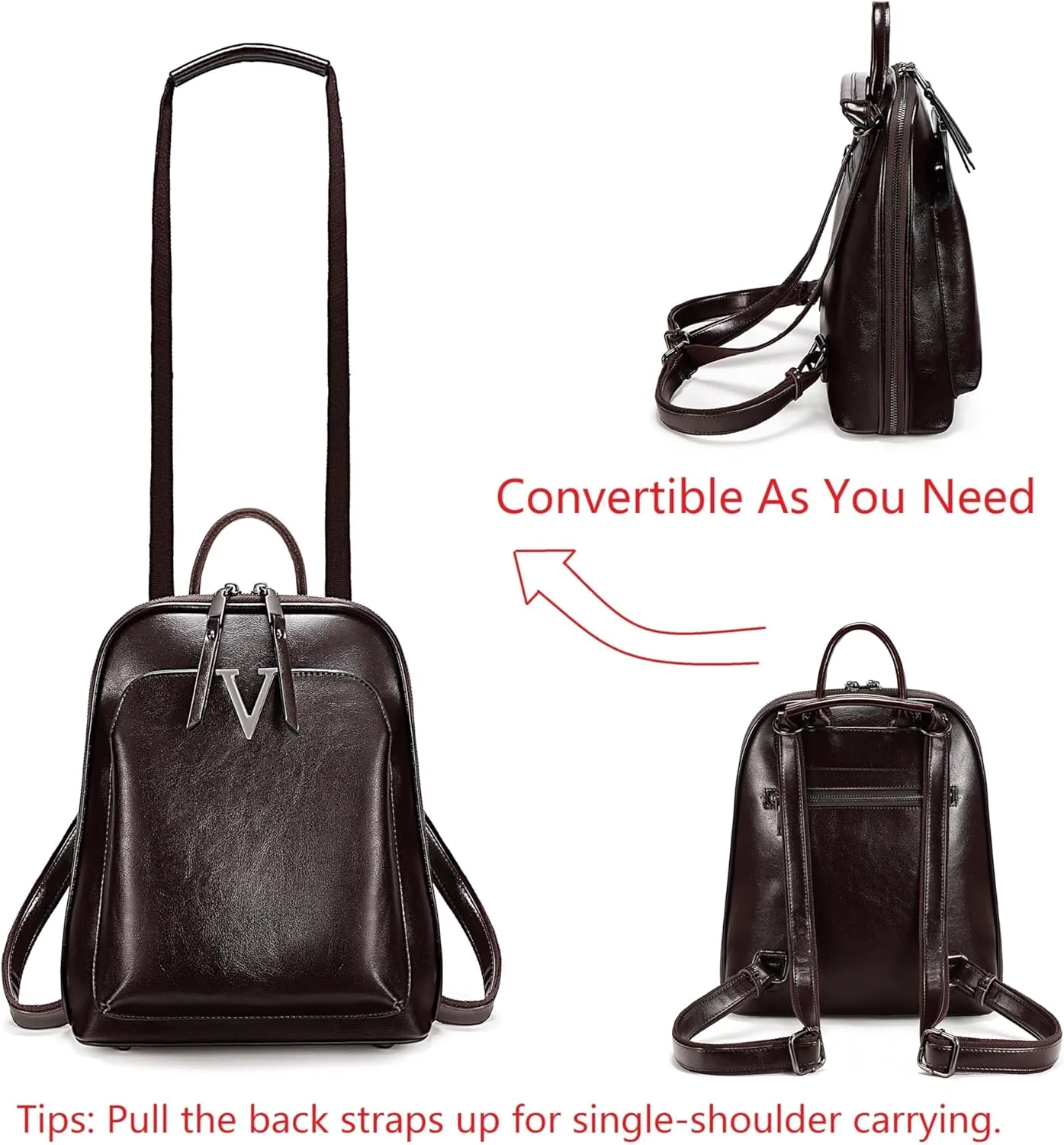 YALUXE Women's Fashion Backpack Handbags Genuine Leather Convertible Anti-theft Back Pack