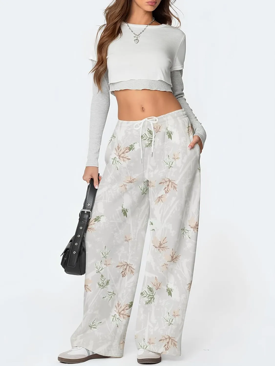 YKR Women's Camo Pants Y2K Camouflage Wide Leg Sweatpants Elastic Waist Drawstring Baggy Joggers with Pockets