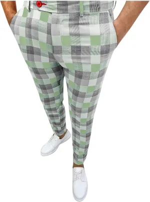 Ymosrh Khaki Cargo Pants for Men Fashion Stretch Dress Pants Slim Fit Plaid Pants Business Suit Casual Golf Work