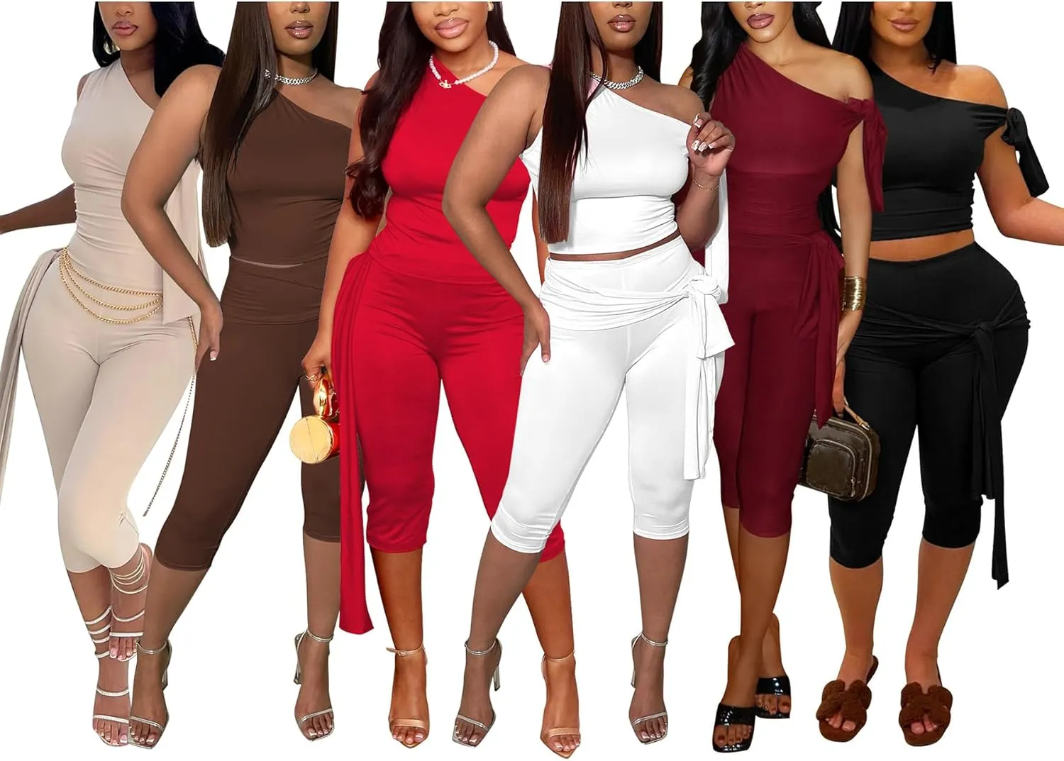 YOOTIKO Womens Summer 2 Piece Outfits Sexy Off Shoulder Top Capri Pants Set Jumpsuit Party Clubwear