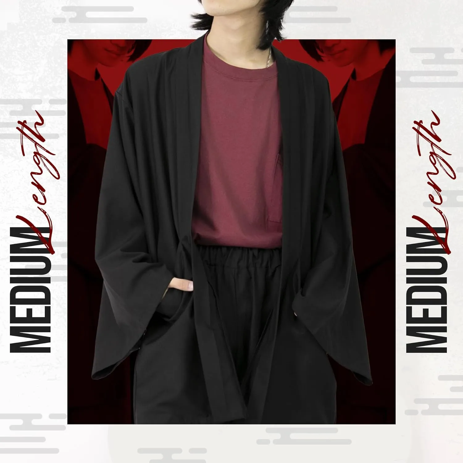 Yukata Men's Unisex Japanese Style Kimono Cardigan Jinbei - Loose Fit Haori, Big Silhouette Mode Fashion, Plain Black
