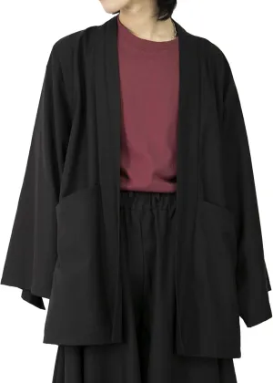 Yukata Men's Unisex Japanese Style Kimono Cardigan Jinbei - Loose Fit Haori, Big Silhouette Mode Fashion, Plain Black