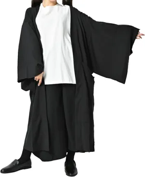 Yukata Men's Unisex Japanese Style Kimono Cardigan Jinbei - Loose Fit Haori, Big Silhouette Mode Fashion, Plain Black