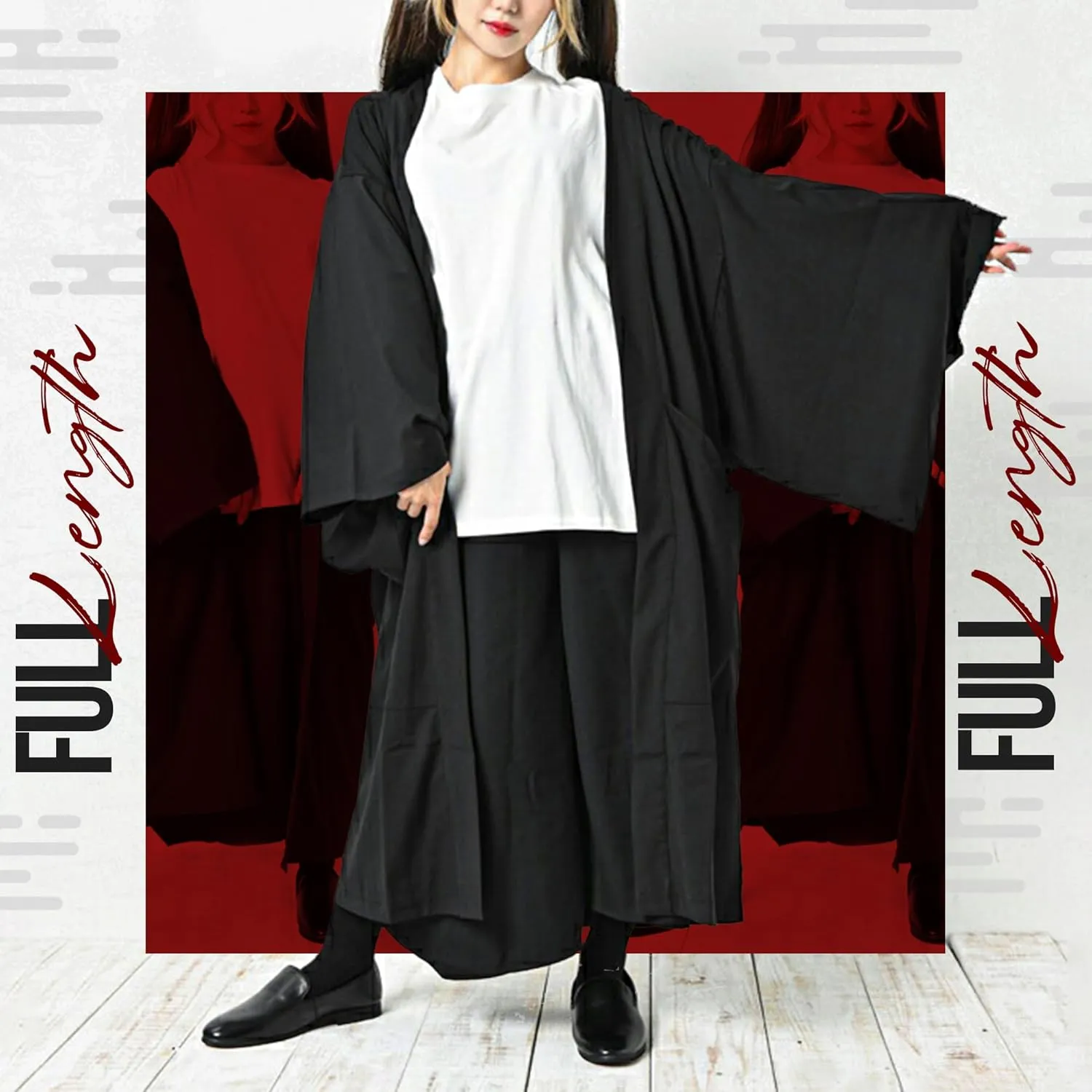 Yukata Men's Unisex Japanese Style Kimono Cardigan Jinbei - Loose Fit Haori, Big Silhouette Mode Fashion, Plain Black