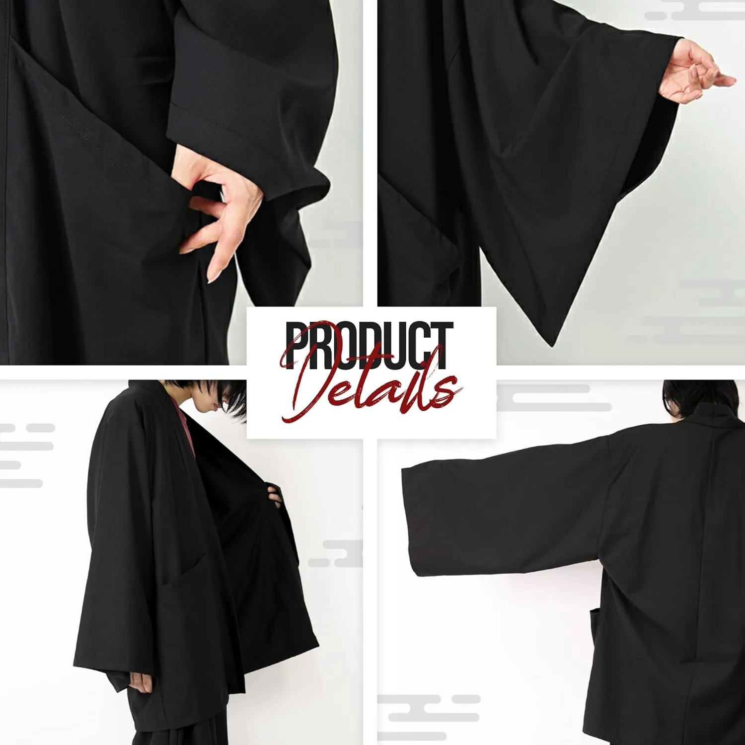 Yukata Men's Unisex Japanese Style Kimono Cardigan Jinbei - Loose Fit Haori, Big Silhouette Mode Fashion, Plain Black