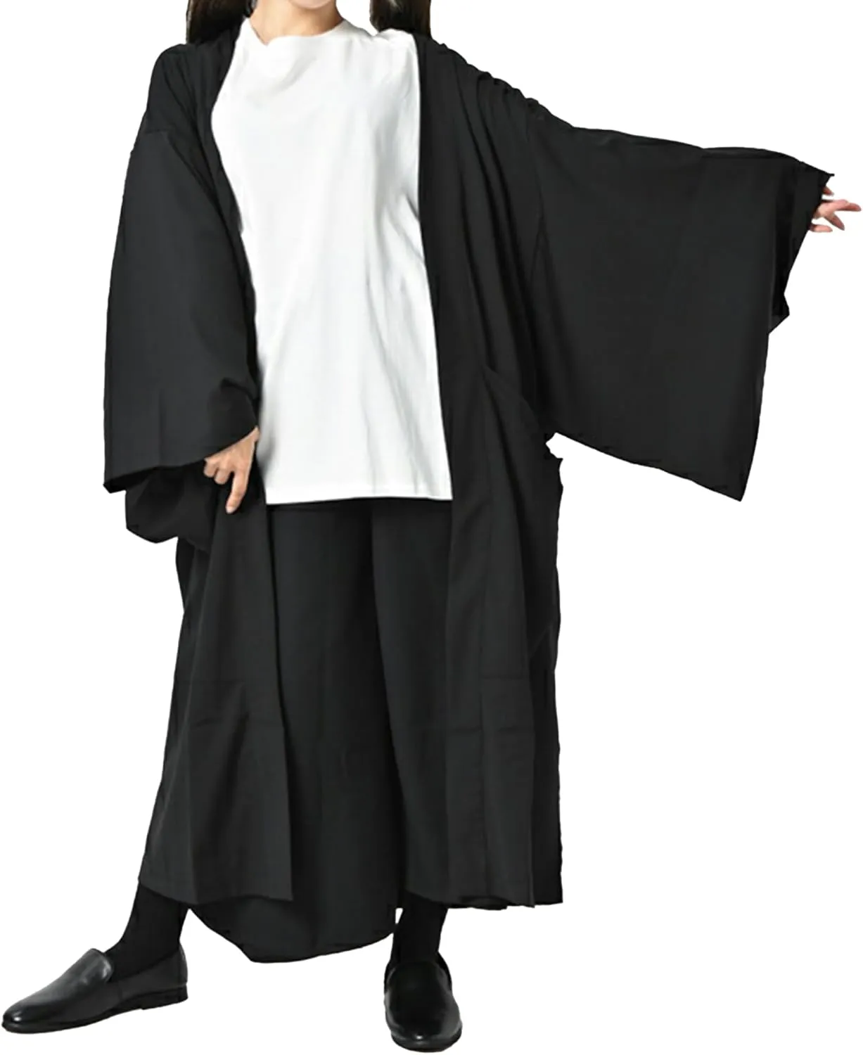 Yukata Men's Unisex Japanese Style Kimono Cardigan Jinbei - Loose Fit Haori, Big Silhouette Mode Fashion, Plain Black