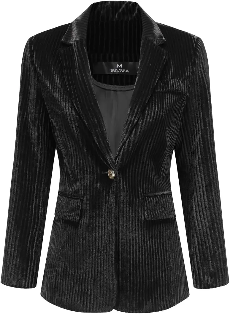YUNCLOS Womens Velvet Blazer Jacket Slim Fit 1 Button Casual Lapel Office Dress Coat