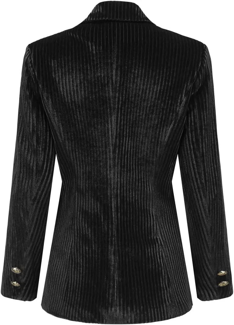 YUNCLOS Womens Velvet Blazer Jacket Slim Fit 1 Button Casual Lapel Office Dress Coat