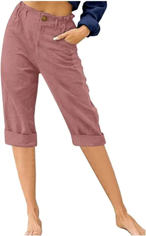 ZDRZK Summer Pants for Women 2023 Trendy High Waist Wide Leg Linen Capri Pant Loose Comfy Capris Trousers with Pockets