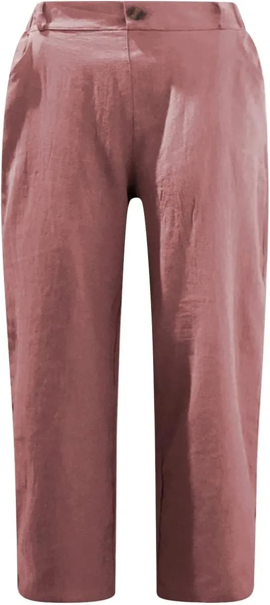 ZDRZK Summer Pants for Women 2023 Trendy High Waist Wide Leg Linen Capri Pant Loose Comfy Capris Trousers with Pockets