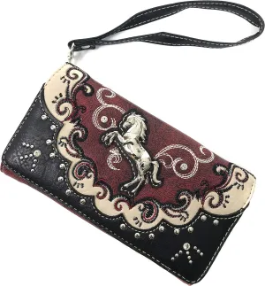 Zelris Western Mustang Horse Turquoise Women Crossbody Wrist Trifold Wallet