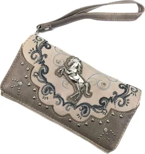 Zelris Western Mustang Horse Turquoise Women Crossbody Wrist Trifold Wallet