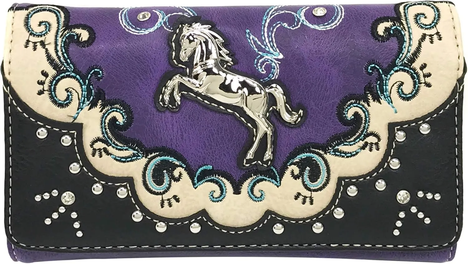 Zelris Western Mustang Horse Turquoise Women Crossbody Wrist Trifold Wallet