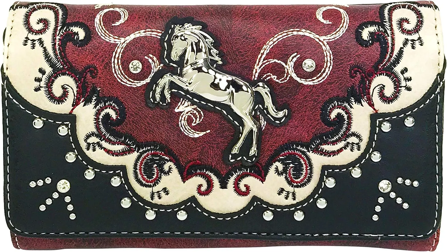 Zelris Western Mustang Horse Turquoise Women Crossbody Wrist Trifold Wallet