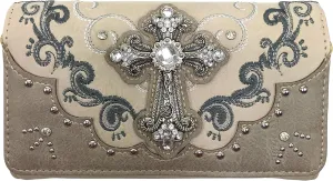 Zelris Western Silver Cross Turquoise Women Crossbody Wrist Trifold Wallet