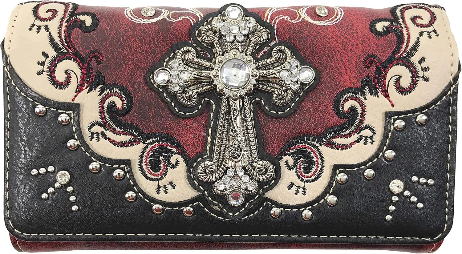 Zelris Western Silver Cross Turquoise Women Crossbody Wrist Trifold Wallet