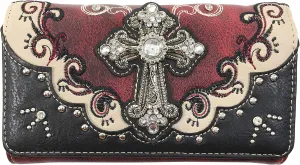 Zelris Western Silver Cross Turquoise Women Crossbody Wrist Trifold Wallet