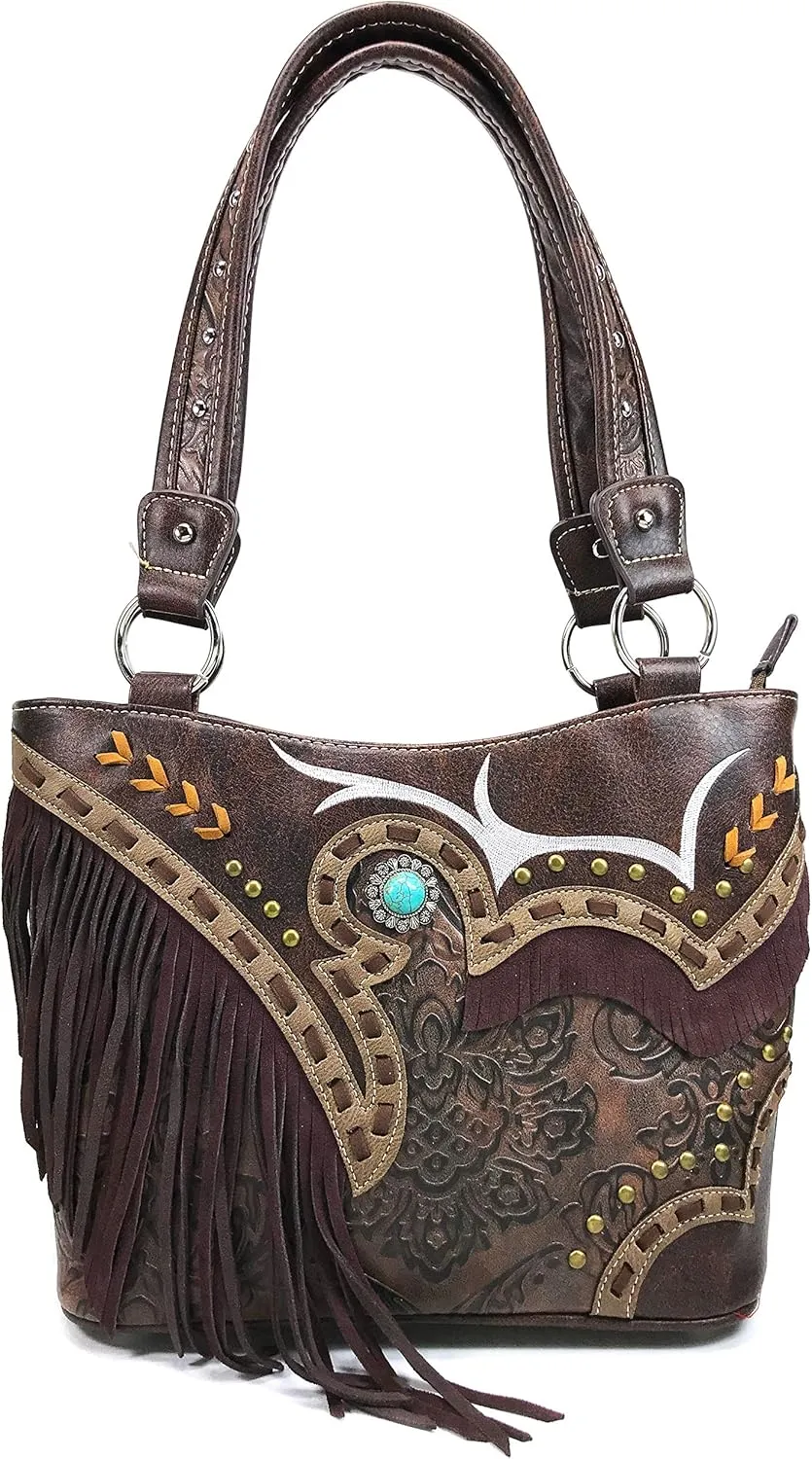 Zelris Women Tote Handbag Wallet Set Turquoise Concho Suede Fringe Two Tone Cowgirl Concealed Carry Purse